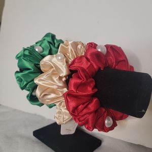 3PCS  Satin  Beaded Scrunchies